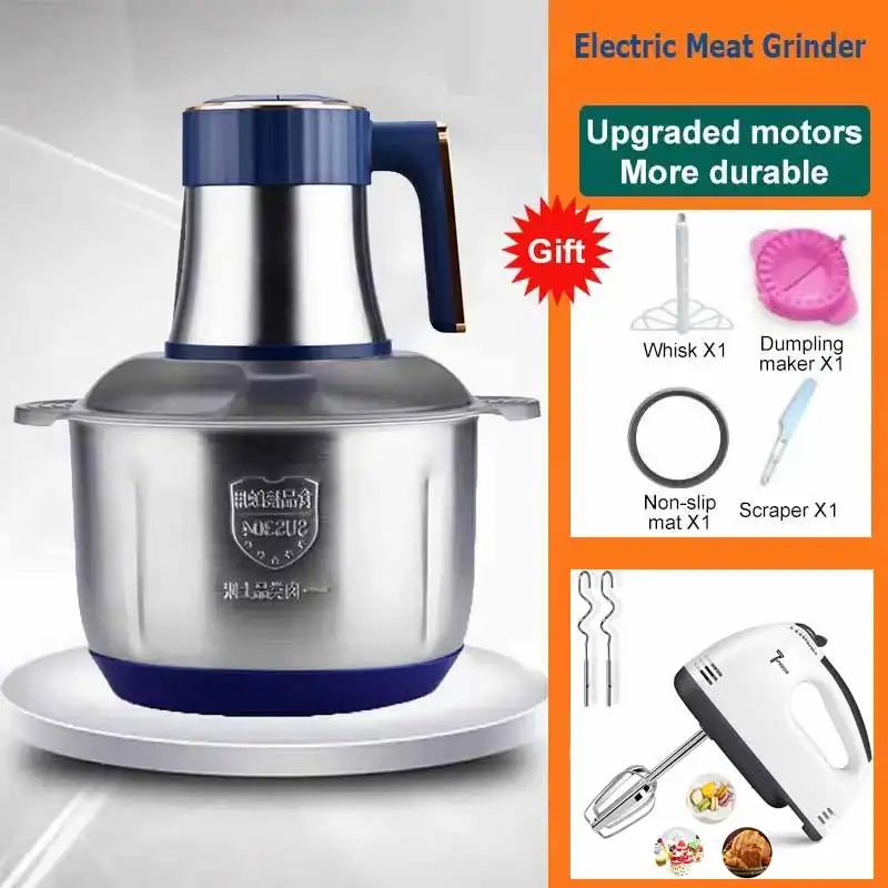 Food Processor Large - Tritacarne Elettrico in Acciaio Inox, Processore